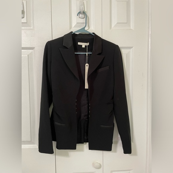 Jonathan Simkhai Women’s NWT Black Eye Closure Ruched Crepe Blazer Size 2 - Picture 11 of 13